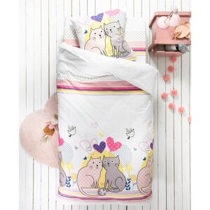 Blancheporte Detská posteľná bielizeň Mačacia láska, pre 1 osobu, bavlna biela obliečka na prikrývku140x200cm