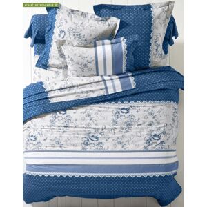 Blancheporte Flanelová posteľná bielizeň Gabrielle s potlačou kvetín a čipky nám. modrá obliečka na vank. 65x65cm+lem